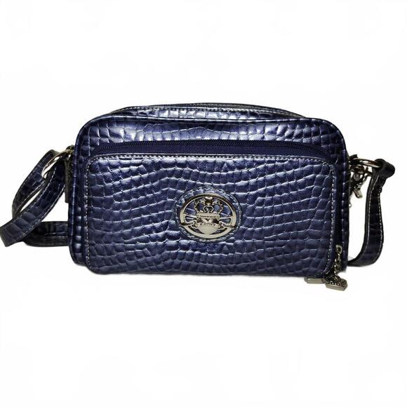 Kathy Handbags - Kathy Van Zeeland Women's Navy Blue Croc-Embossed Leather Crossbody Handbag